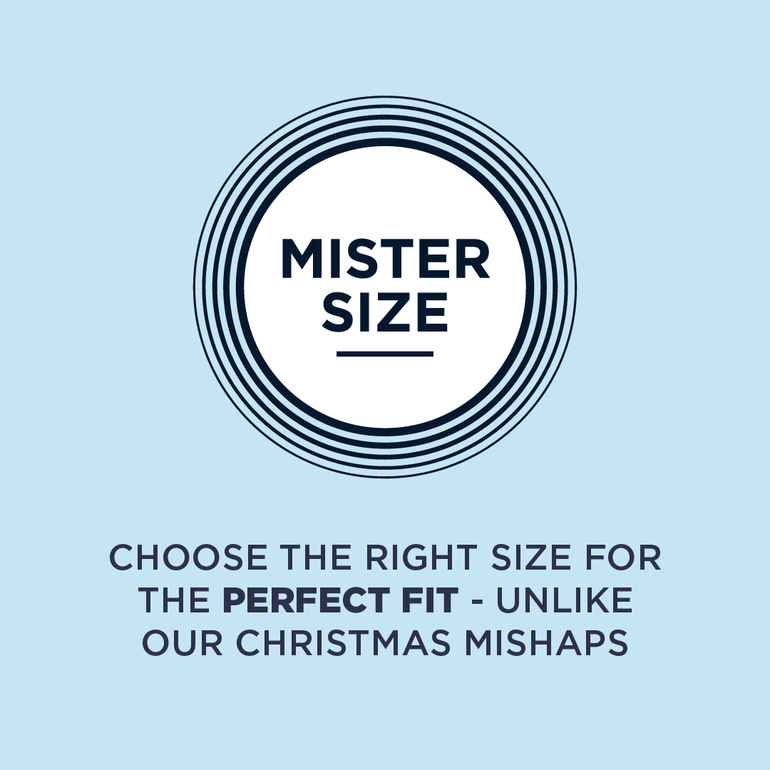 Mister Size-logo med tekst nedenunder: Vælg den rigtige størrelse for at få den perfekte pasform